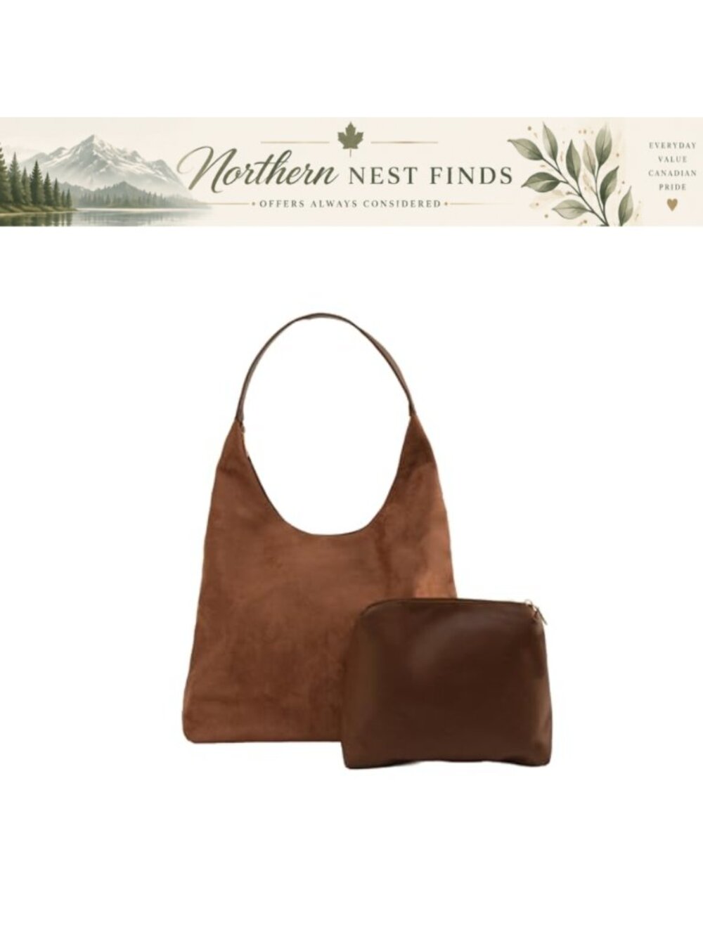 Synthetic Suede Hobo Shoulder Bag with Faux Leather Strap